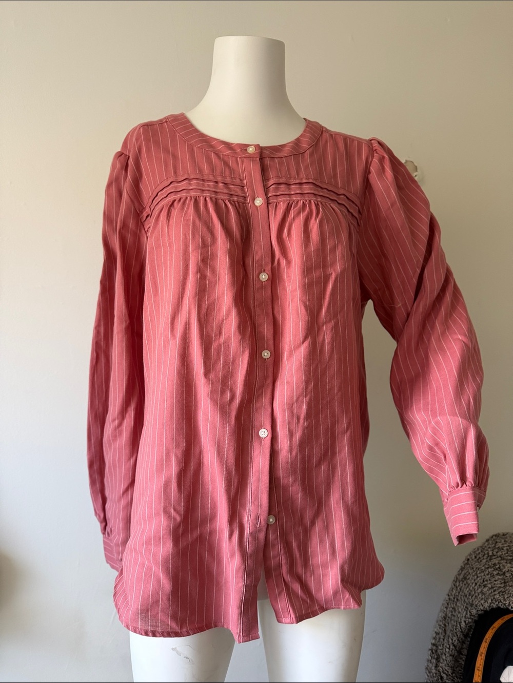 LOFT Rose-Pink Pinstripe Button-Front Blouse